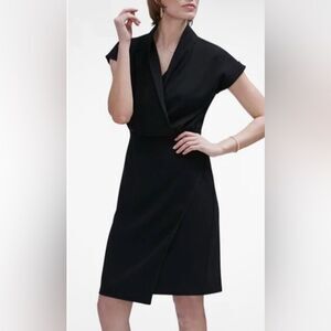 MM Lafleur Tory Dress Black Knee Length Wrap Style Short Sleeve Sheath US 6
